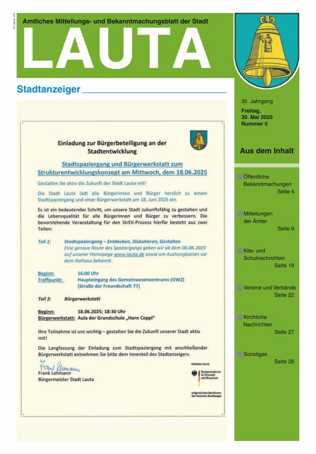 Amtliches Mitteilungs- und Bekanntmachungsblatt der Stadt Lauta - Stadtanzeiger Titelblatt 05/2025