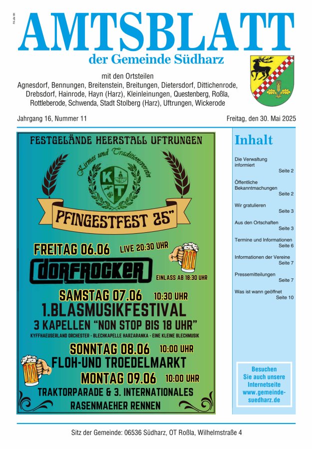 Amtsblatt der Gemeinde Südharz Titelblatt 11/2025