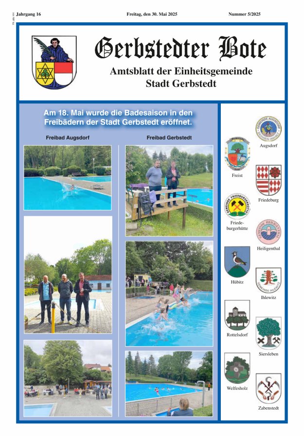 Gerbstedter Bote – Amtsblatt der Einheitsgemeinde Stadt Gerbstedt Titelblatt 05/2025