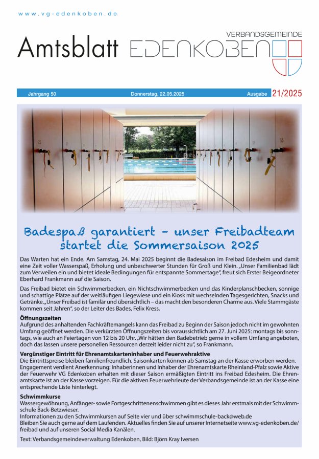 Amtsblatt VG Edenkoben Titelblatt 21/2025