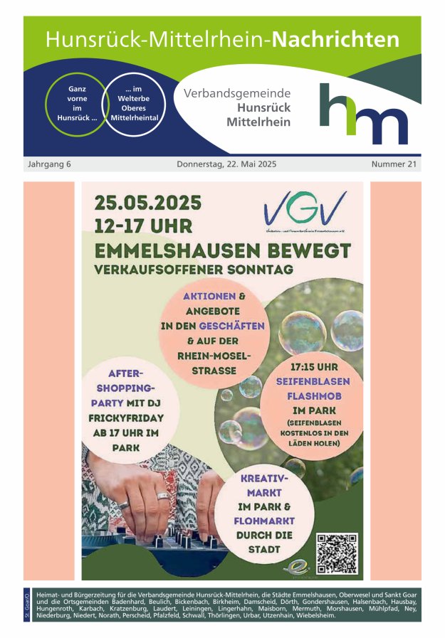 Hunsrück-Mittelrhein Nachrichten Ausgabe St Goar Oberwesel Titelblatt 21/2025
