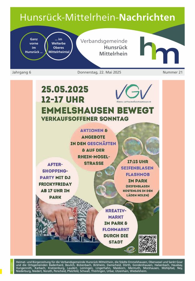 Hunsrück-Mittelrhein Nachrichten Ausgabe Emmelshausen Titelblatt 21/2025