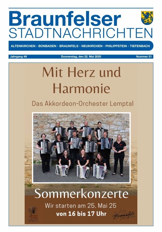 Braunfelser Stadtnachrichten Titelblatt 21/2025