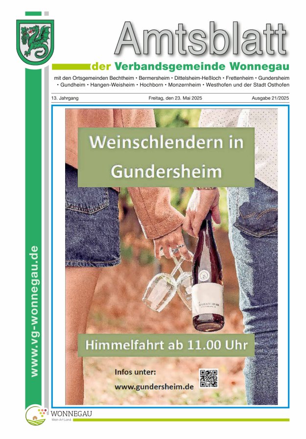 Amtsblatt VG Wonnegau Titelblatt 21/2025