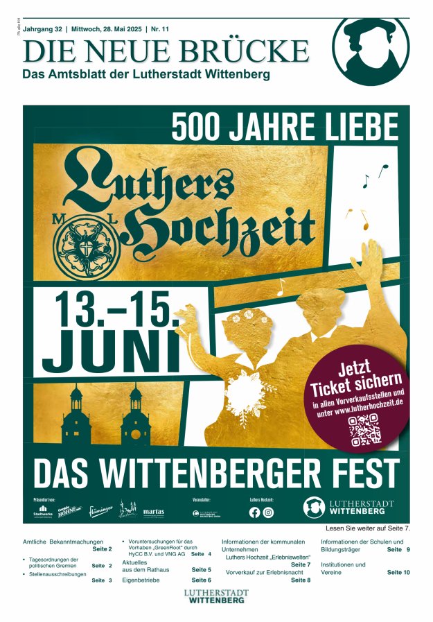 Die neue Brücke – Das Amtsblatt der Lutherstadt Wittenberg Titelblatt 11/2025