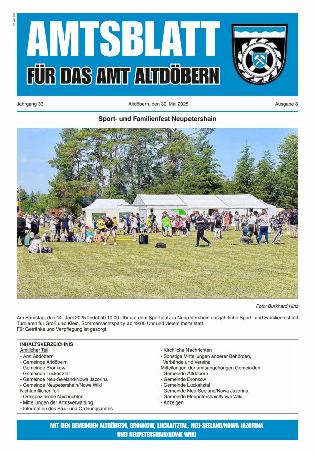 Amtsblatt für das Amt Altdöbern Titelblatt 08/2025