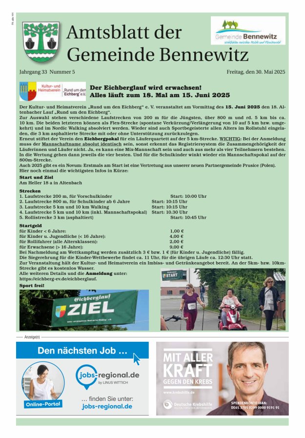 Amtsblatt der Gemeinde Bennewitz Titelblatt 05/2025