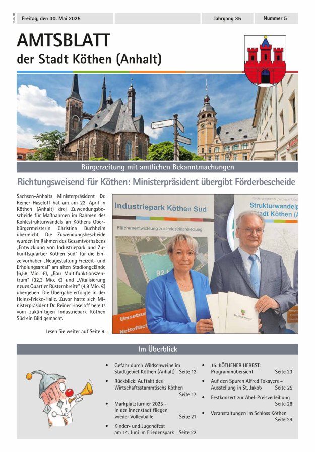 Amtsblatt der Stadt Köthen (Anhalt) – Bürgerzeitung mit amtlichen Bekanntmachungen Titelblatt 05/2025