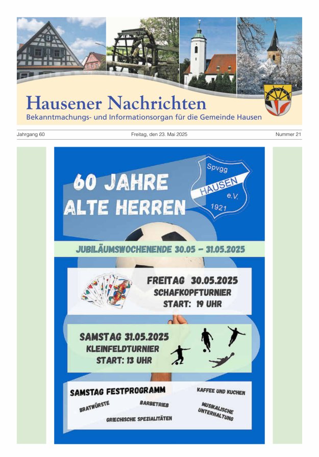 Hausener Nachrichten Titelblatt 21/2025
