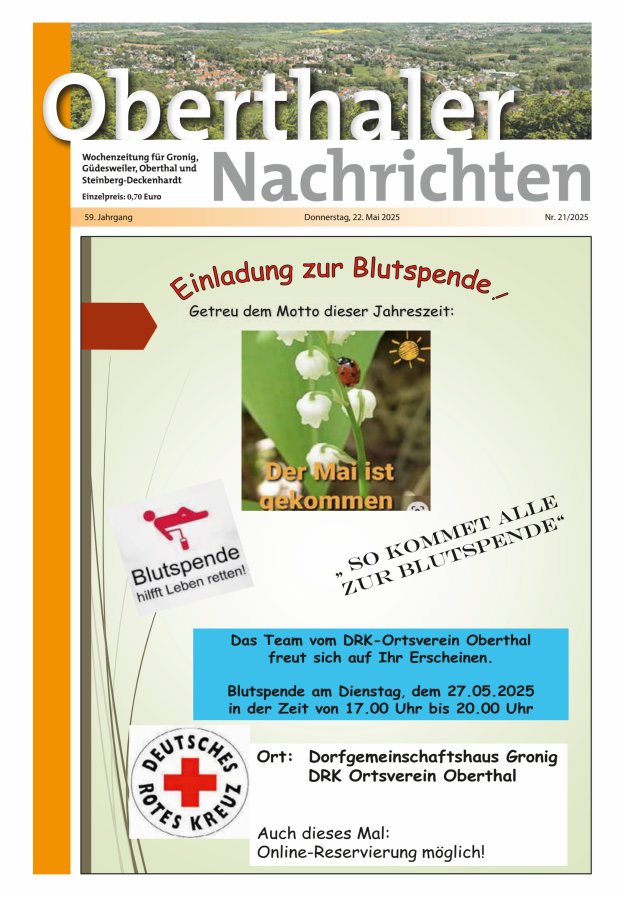 Oberthaler Nachrichten Titelblatt 21/2025