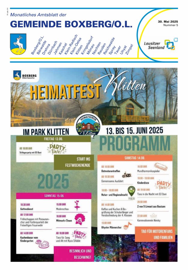 Monatliches Amtsblatt der Gemeinde Boxberg/O.L. Titelblatt 05/2025