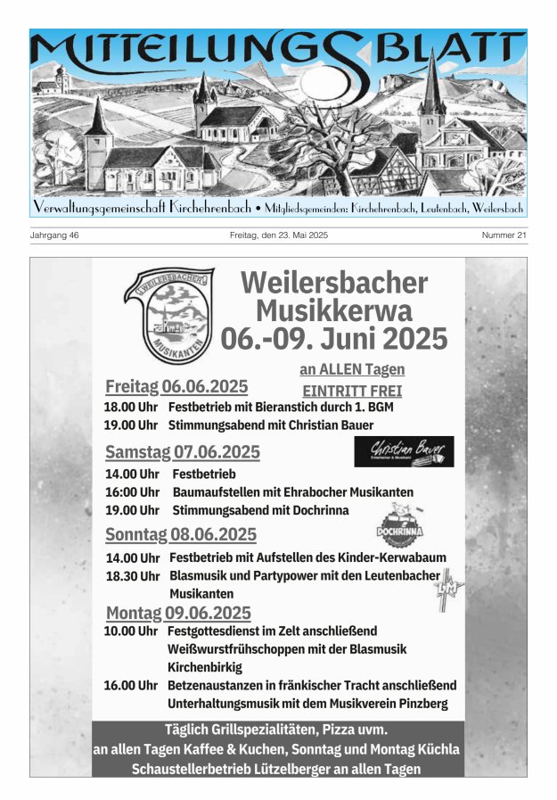 Mitteilungsblatt Verwaltungsgemeinschaft Kirchehrenbach Titelblatt 21/2025