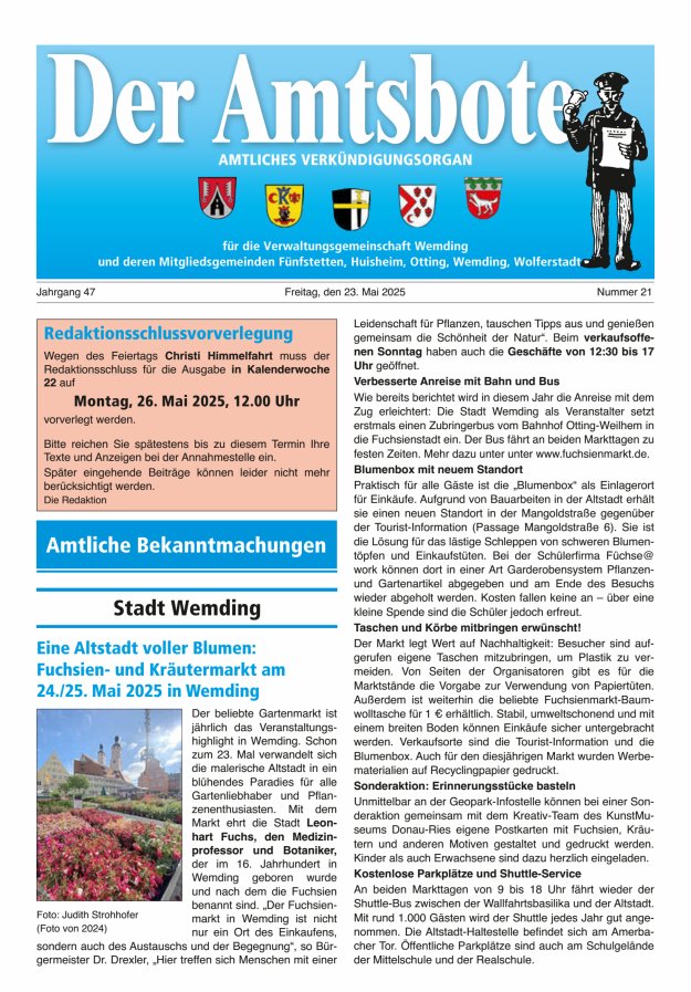 Der Amtsbote - Wemding Verwaltungsgemeinschaft Titelblatt 21/2025