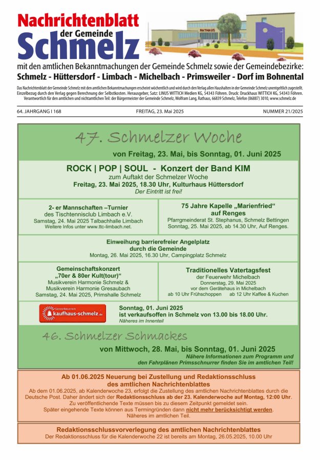 Nachrichtenblatt Schmelz Titelblatt 21/2025
