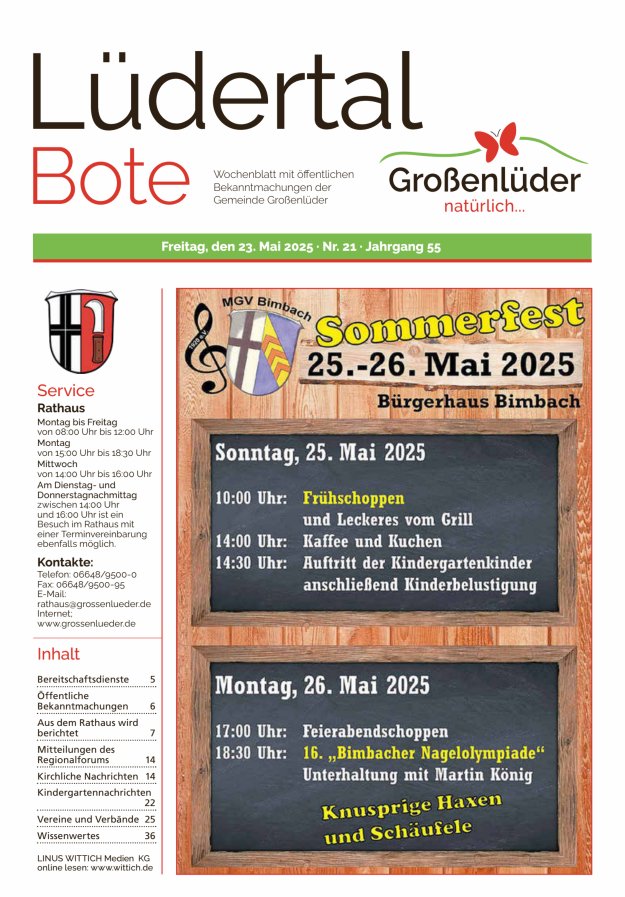 Wochenblatt mit öffentlichen Bekanntmachungen der Gemeinde Großenlüder Titelblatt 21/2025