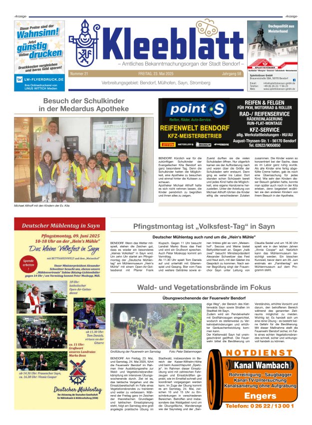 Kleeblatt - Amtliches Bekanntmachungsorgan der Stadt Bendorf Titelblatt 21/2025