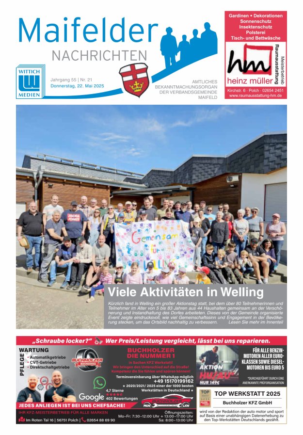 Maifelder Nachrichten - Wochenzeitung der Verbandsgemeinde Maifeld Titelblatt 21/2025