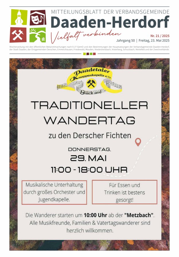 Mitteilungsblatt der Verbandsgemeinde Daaden-Herdorf Titelblatt 21/2025