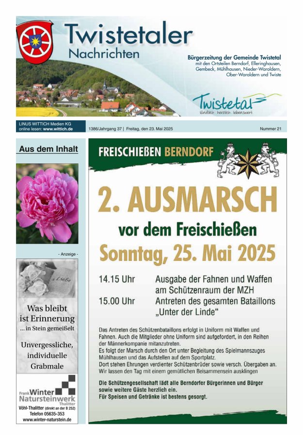 Twistetaler Nachrichten Titelblatt 21/2025