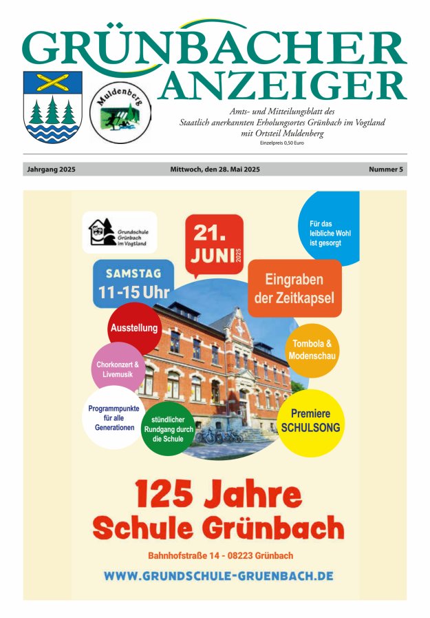 Grünbacher Anzeiger - Amts- und Mitteilungsblatt Titelblatt 05/2025