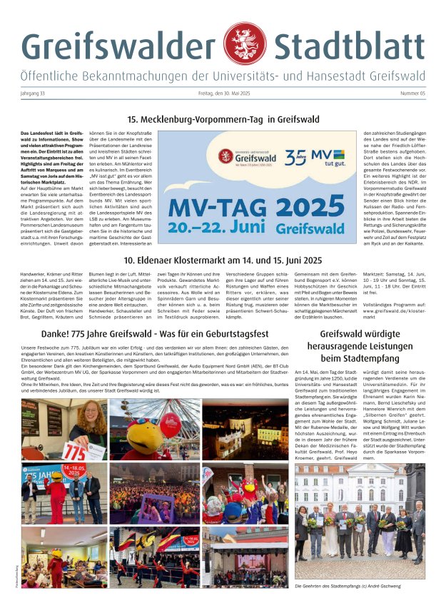 Greifswalder Stadtblatt Titelblatt 05/2025