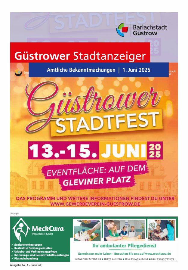 Güstrower Stadtanzeiger Titelblatt 04/2025