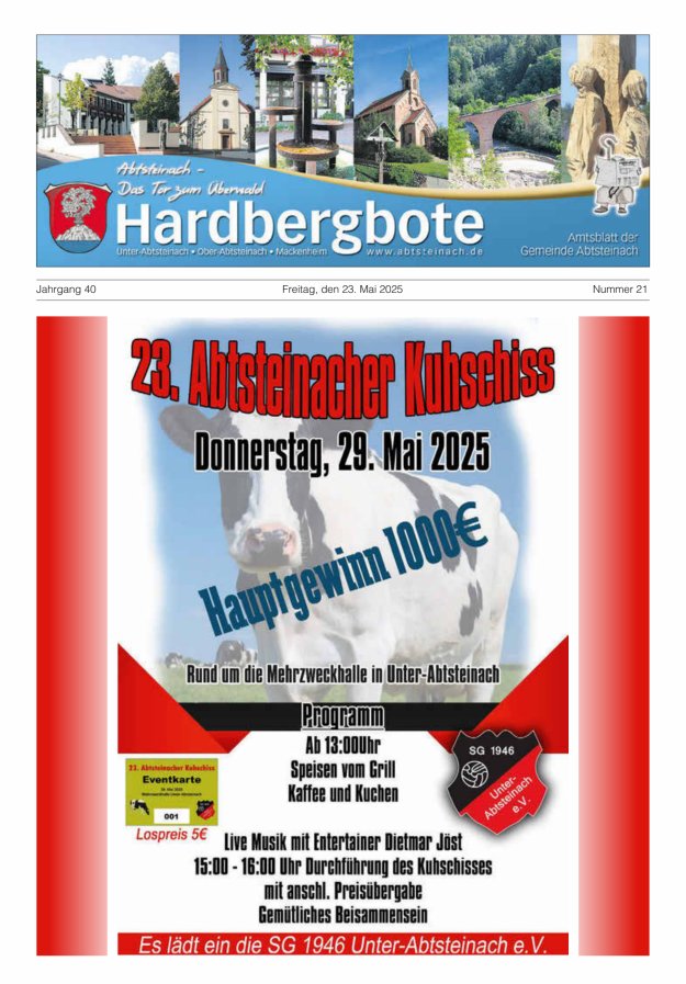 Hardbergbote - Mitteilungsblatt der Gemeinde Abtsteinach Titelblatt 21/2025