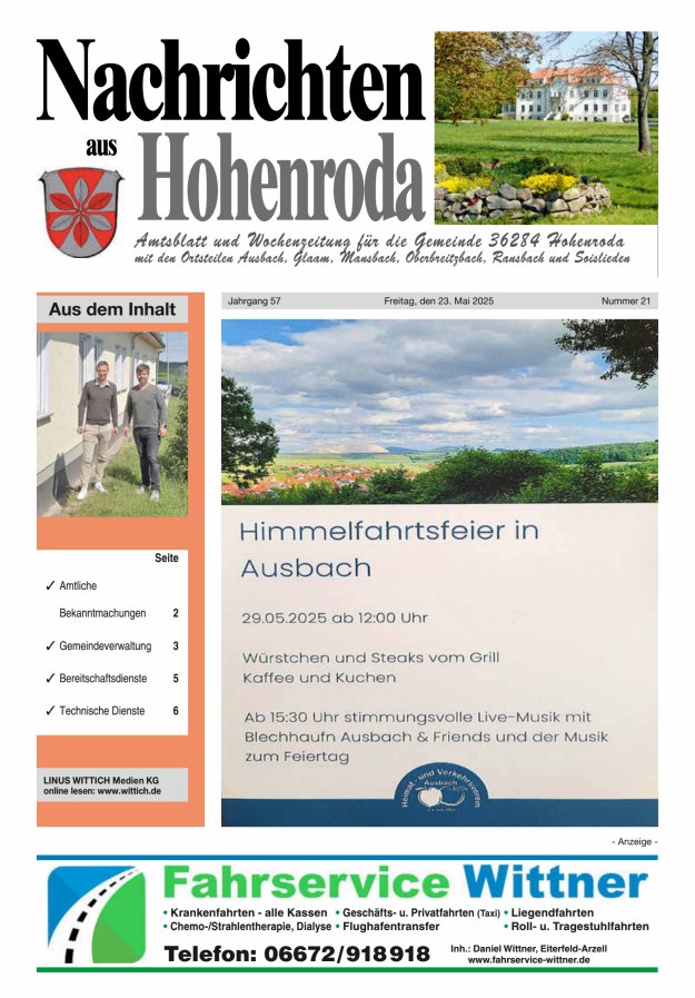 Nachrichten aus Hohenroda Titelblatt 21/2025