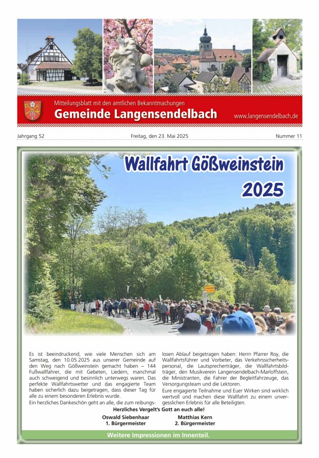 Mitteilungsblatt - Gemeinde Langensendelbach Titelblatt 11/2025