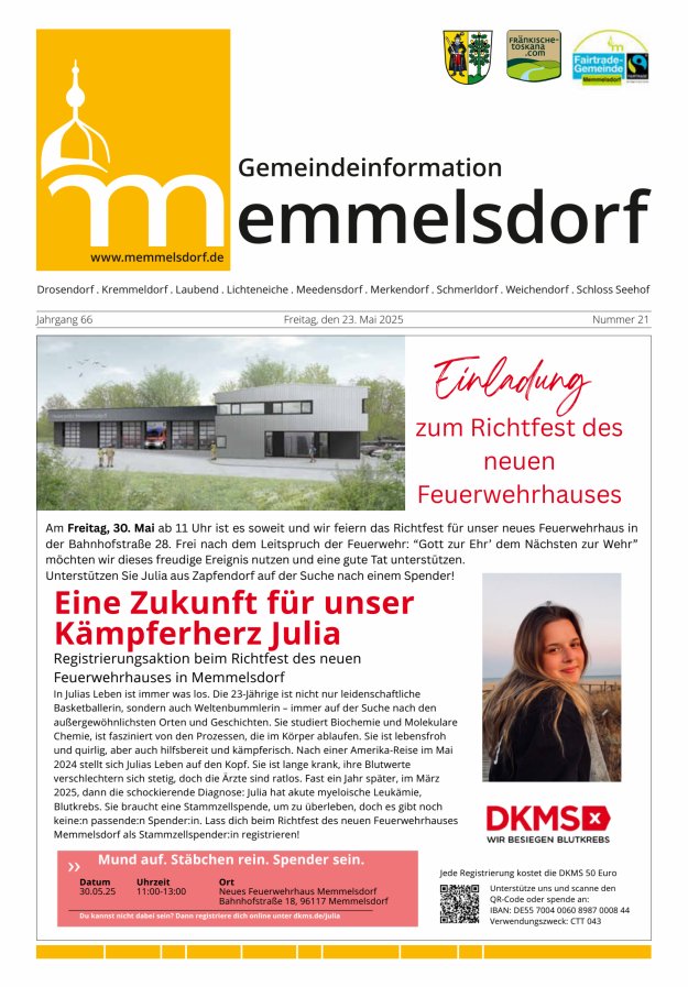 Mitteilungsblatt der Gemeinde Memmelsdorf Titelblatt 21/2025