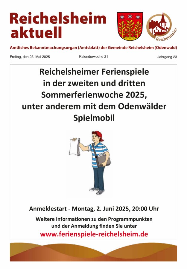 Reichelsheim aktuell - Amtsblatt der Gemeinde Reichelsheim(Odenwald) Titelblatt 21/2025