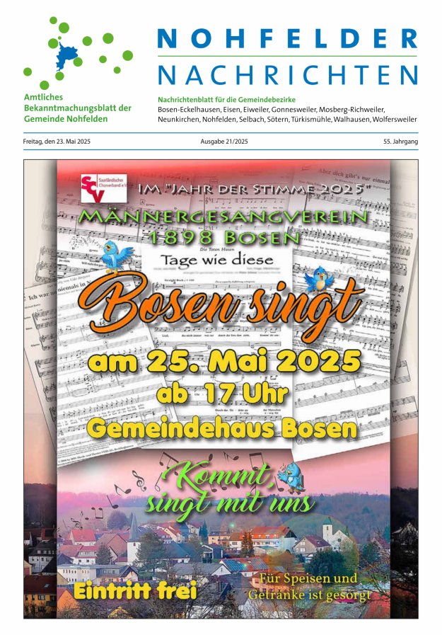 Nohfelder Nachrichten Titelblatt 21/2025