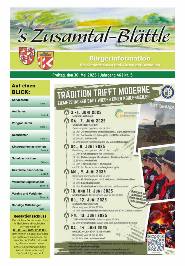's Zusamtal-Blättle Bürgerinformationen für Ziemetshausen und Aichen mit OTen Titelblatt 05/2025