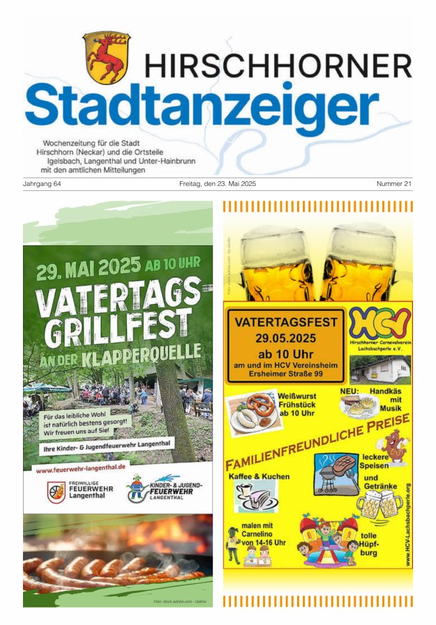 Hirschhorner Stadtanzeiger Titelblatt 21/2025