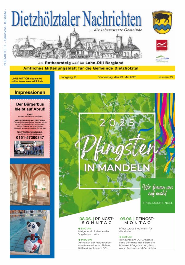 Dietzhölztaler Nachrichten Titelblatt 22/2025