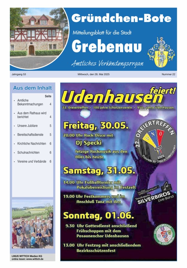 Grebenau - Gründchen Bote - Mitteilungsblatt für die Stadt Grebenau Titelblatt 22/2025