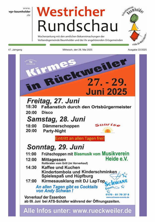 Westricher Rundschau VG Baumholder Titelblatt 22/2025