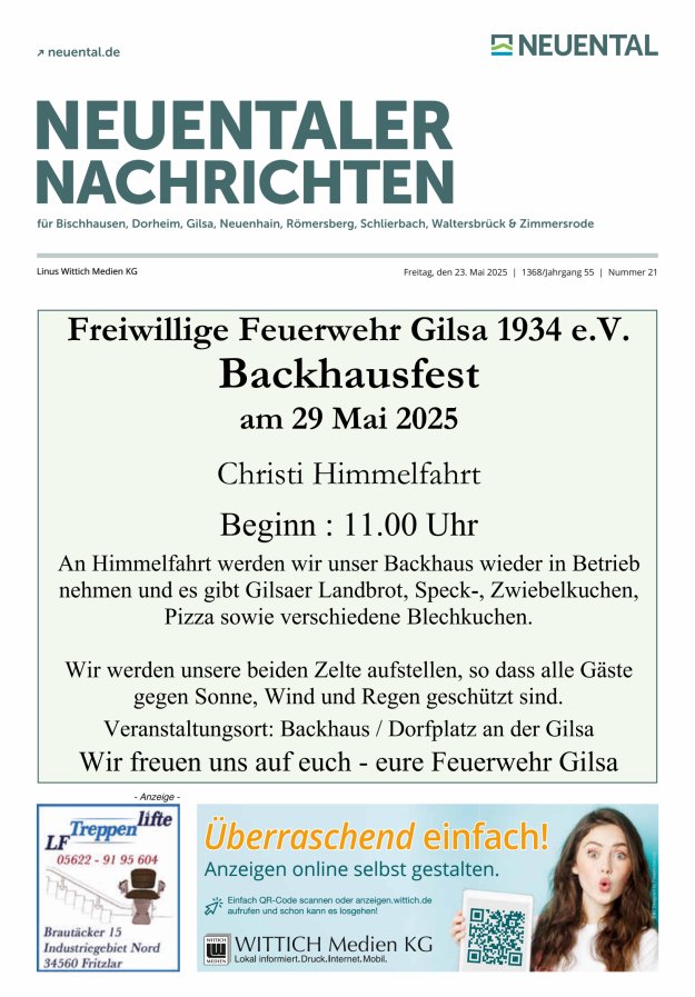 Neuentaler Nachrichten Titelblatt 21/2025