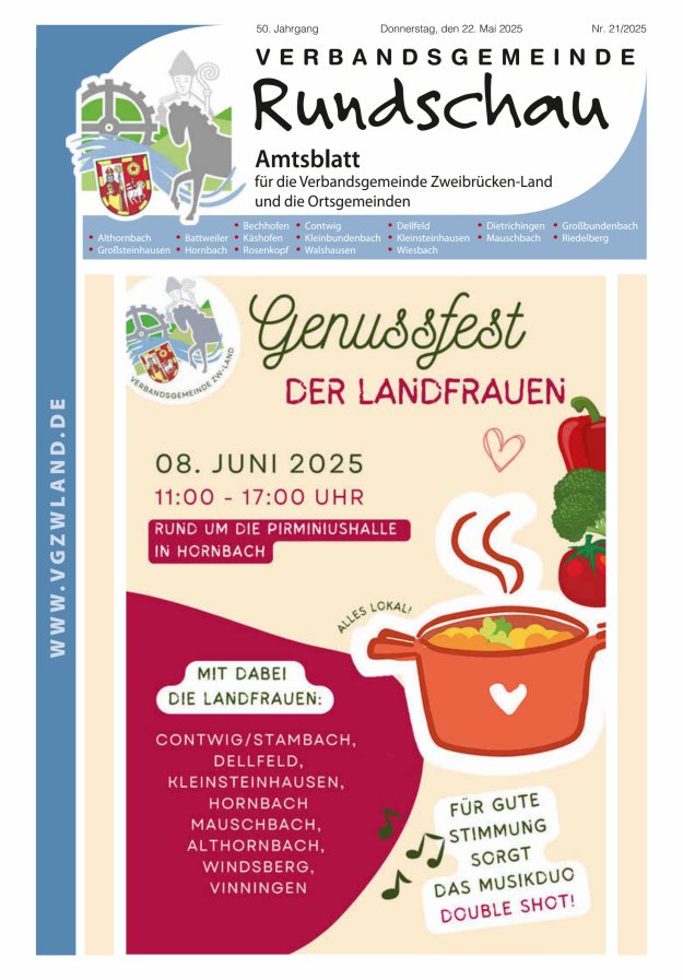Verbandsgemeinde Rundschau Zweibrücken-Land Titelblatt 21/2025