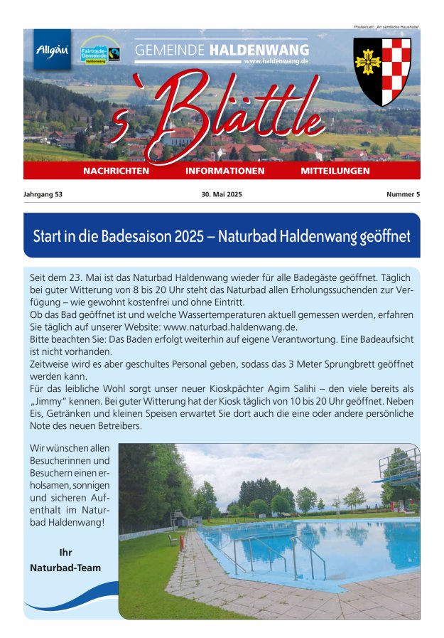 sBlättle der Gemeinde Haldenwang Titelblatt 05/2025