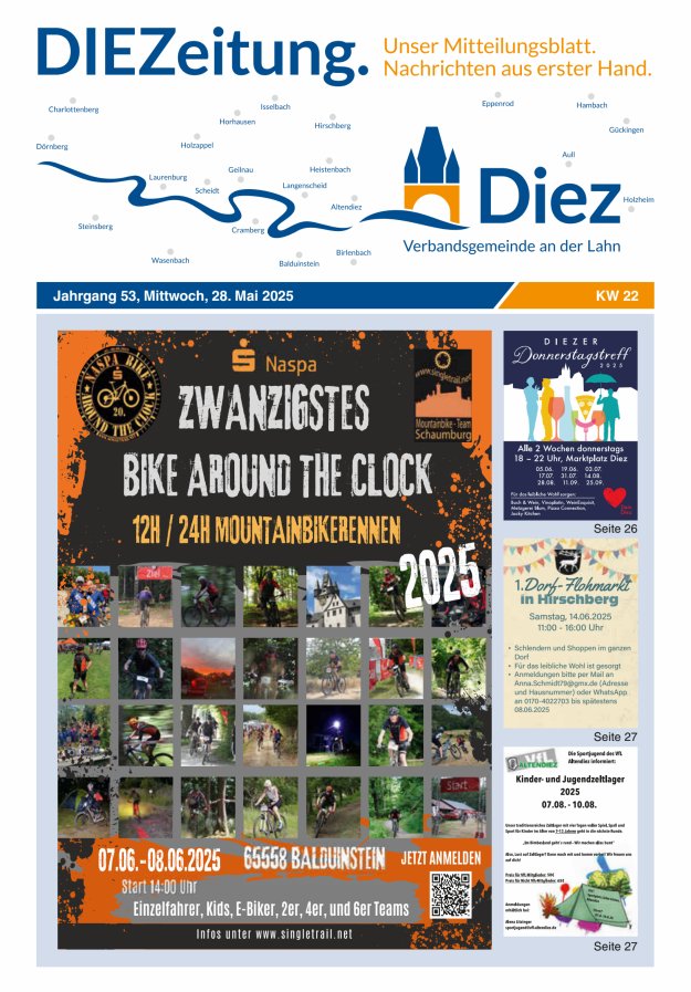 Mitteilungsblatt der Verbandsgemeinde Diez und der Ortsgemeinden Titelblatt 22/2025