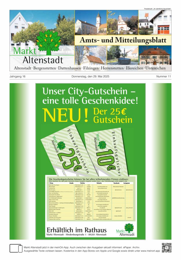 Amts- und Mitteilungsblatt des Marktes Altenstadt Titelblatt 11/2025