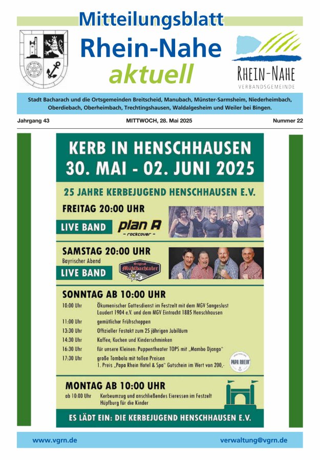 Rhein-Nahe aktuell Titelblatt 22/2025