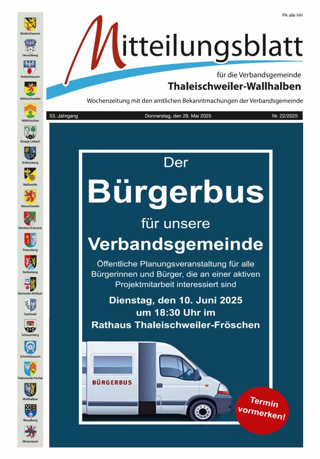 Mitteilungsblatt VG Thaleischweiler-Wallhalben Titelblatt 22/2025