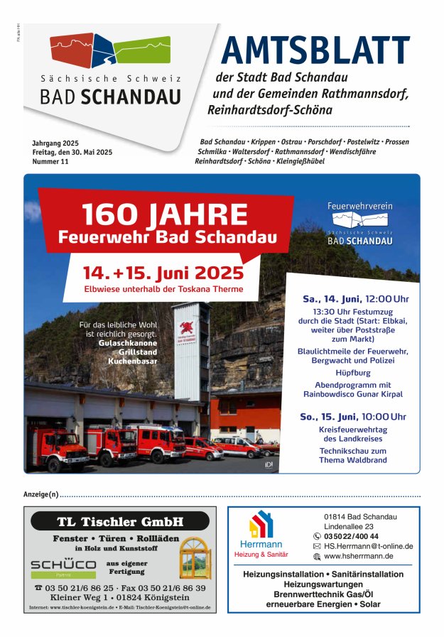 Amtsblatt der Stadt Bad Schandau und der Gemeinden Titelblatt 11/2025