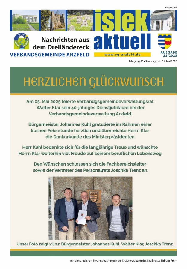 Islek aktuell VG Arzfeld Titelblatt 22/2025