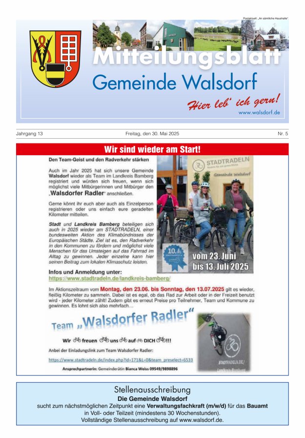 Mitteilungsblatt Gemeinde Walsdorf Titelblatt 05/2025