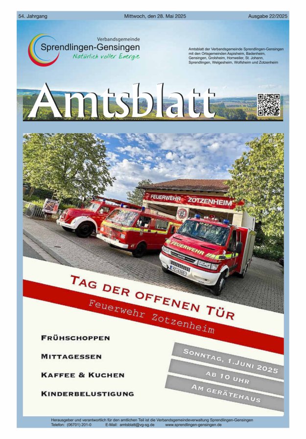 Amtsblatt VG Sprendlingen-Gensingen Titelblatt 22/2025