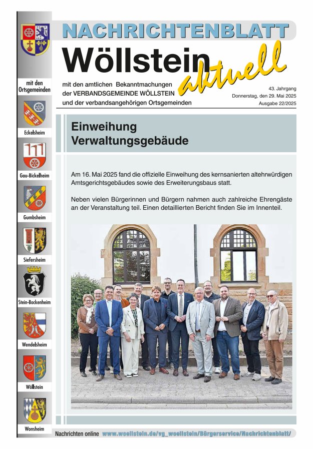 Nachrichtenblatt Wöllstein aktuell Titelblatt 22/2025