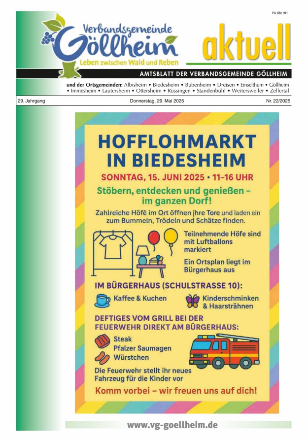 Verbandsgemeinde Göllheim aktuell Titelblatt 22/2025